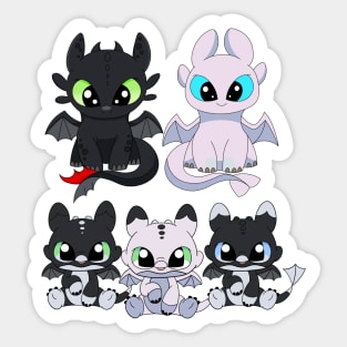 Cute dragon family, baby night fury set, toothless light fury, night lights dragon babies Sticker